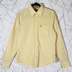 Abercombie & Fitch Yellow Striped Muscle Fit Long Sleeve Shirt